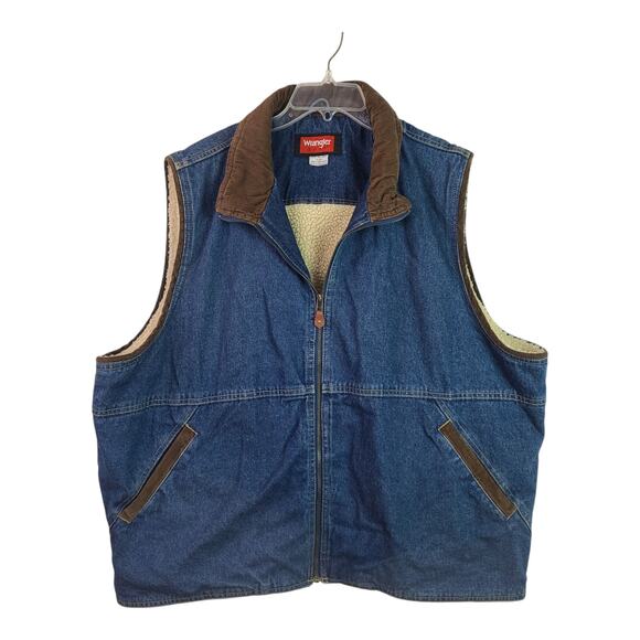 Wrangler Hero Blue Denim Sherpa Lined Zip Up Vintage Vest 3 XL - Picture 2 of 3